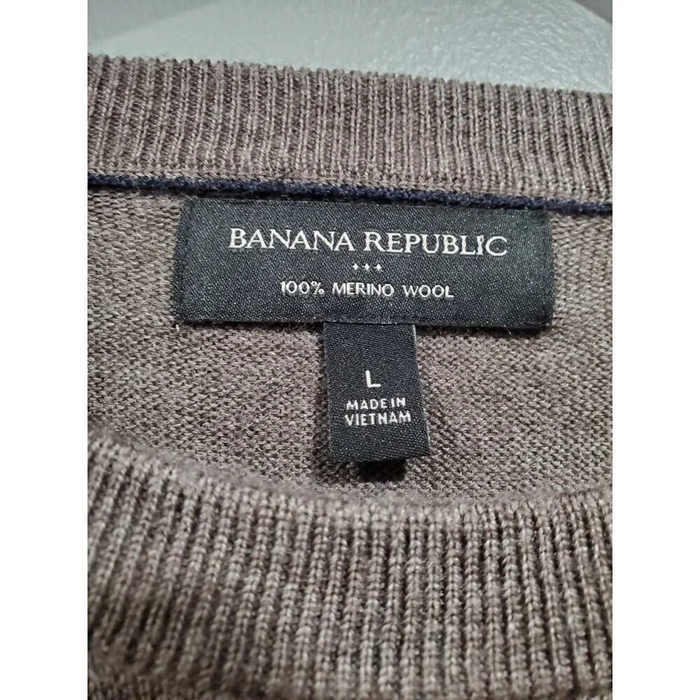 Banana Republic Mens Brown 100% Merino Wool Sweater Crew Neck Striped Sz L